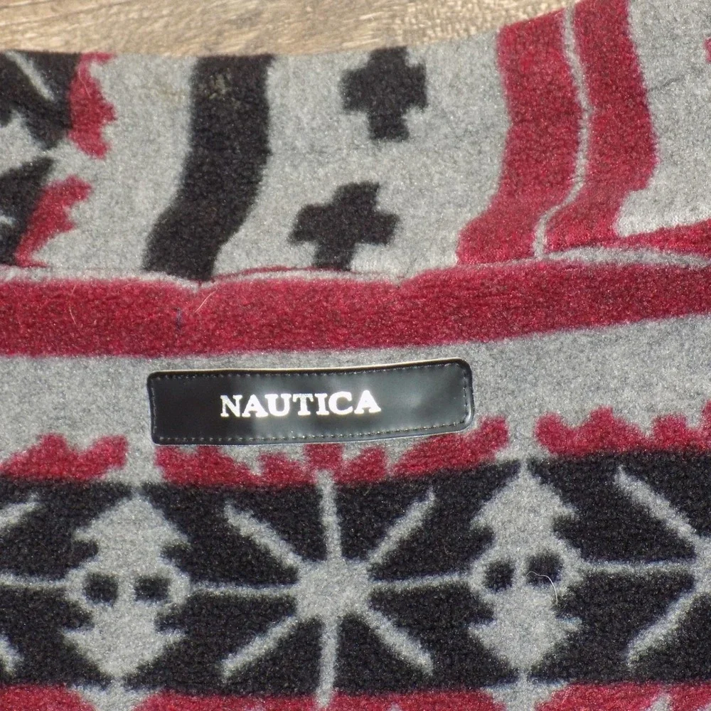 Nautica Fleece Quarter Zip Mens XL Grey Red Black Good Fair Isle Pullover